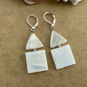 New Modern Mother of Pearl Earrings, Geometric, Triangles & Squares, Neutral